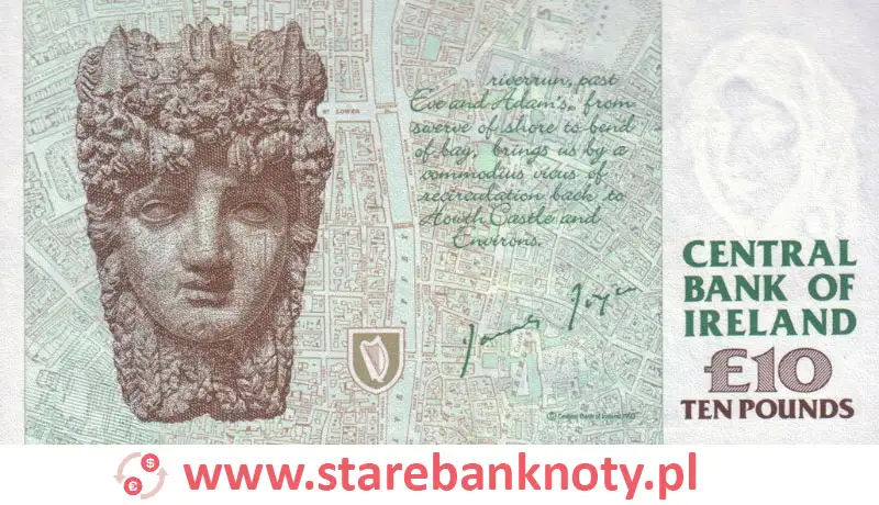 widok banknotu 10 funtów irlandzkich rewers