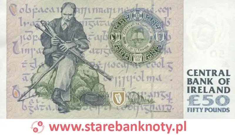widok banknotu 50 funtów irlandzkich rewers