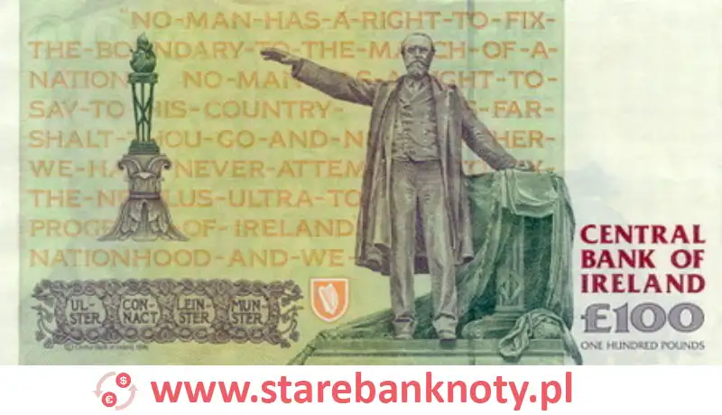 widok banknotu 100 funtów irlandzkich rewers