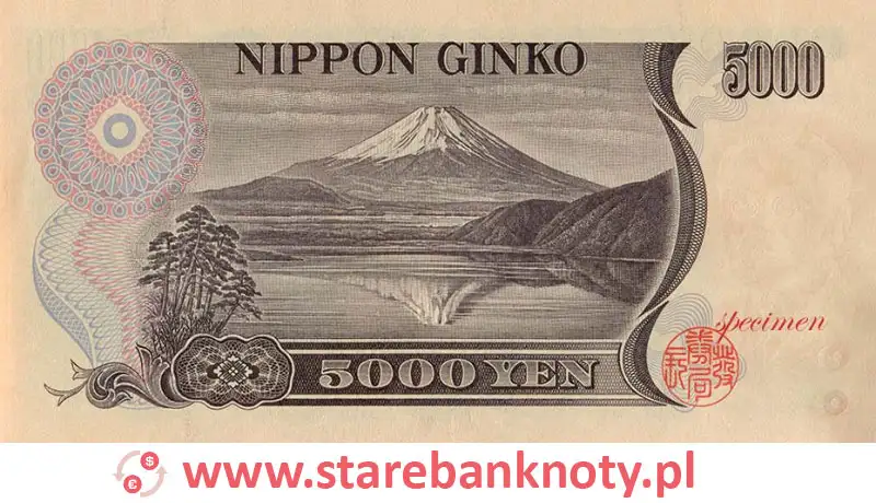 widok banknotu 5000 jenów japońskich rewers