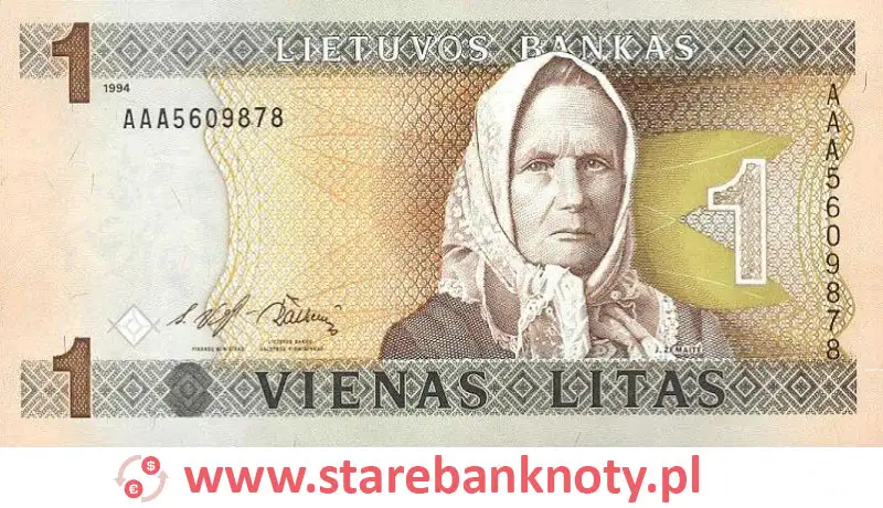 widok banknotu 1 lit litewski awers
