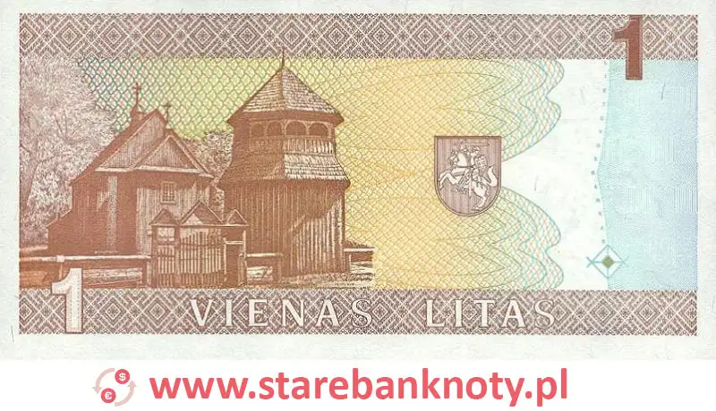 widok banknotu 1 lit litewski rewers