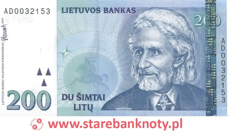 widok banknotu 200 litów litewskich awers
