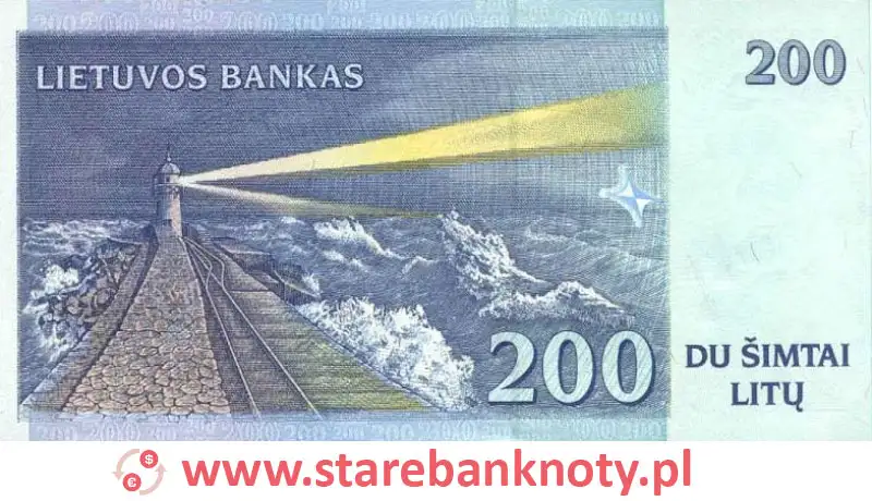 widok banknotu 200 litów litewskich rewers