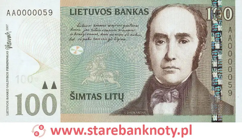 widok banknotu 100 litów litewskich awers
