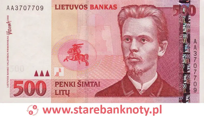 widok banknotu 500 litów litewskich awers
