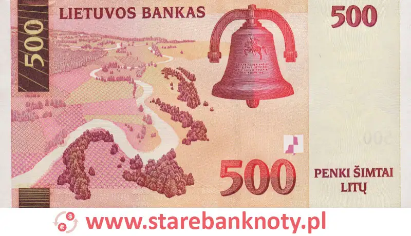 widok banknotu 500 litów litewskich rewers