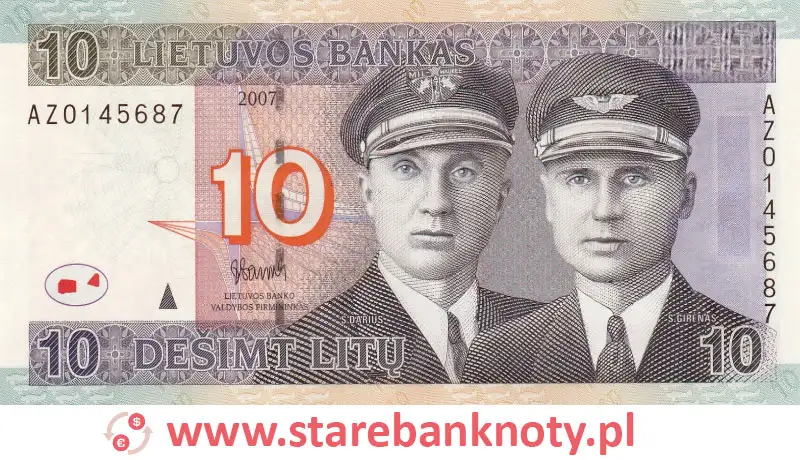 widok banknotu 10 litów litewskich awers
