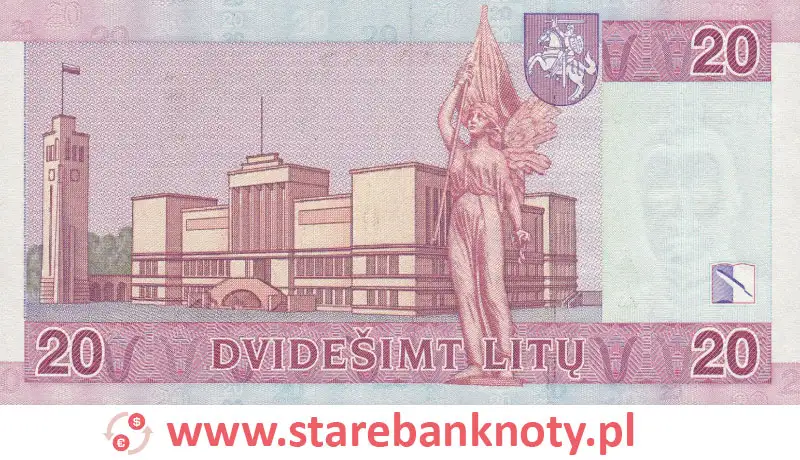 widok banknotu 20 litów litewskich rewers