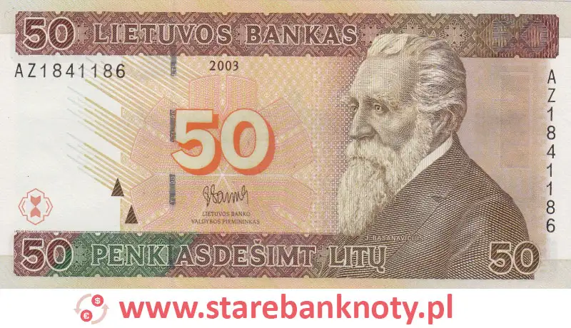 widok banknotu 50 litów litewskich awers
