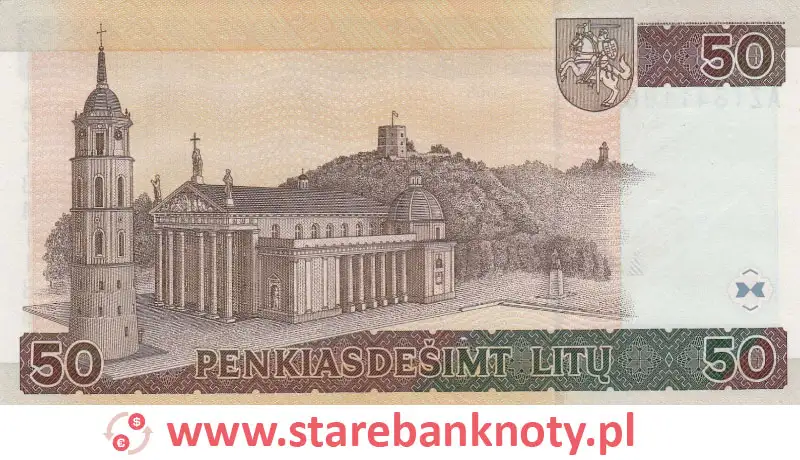 widok banknotu 50 litów litewskich rewers