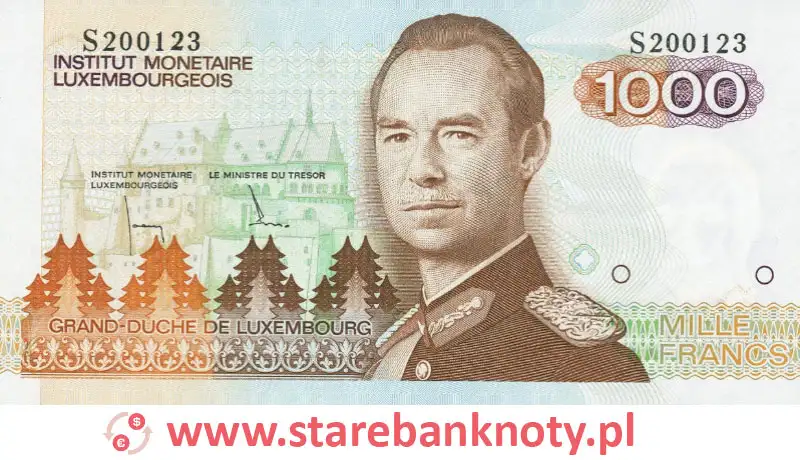widok banknotu 1000 franków luksemburskich awers
