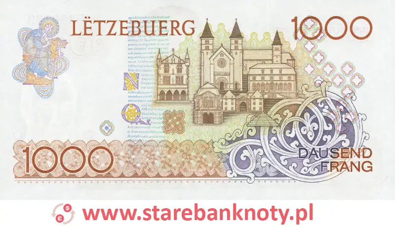 widok banknotu 1000 franków luksemburskich rewers