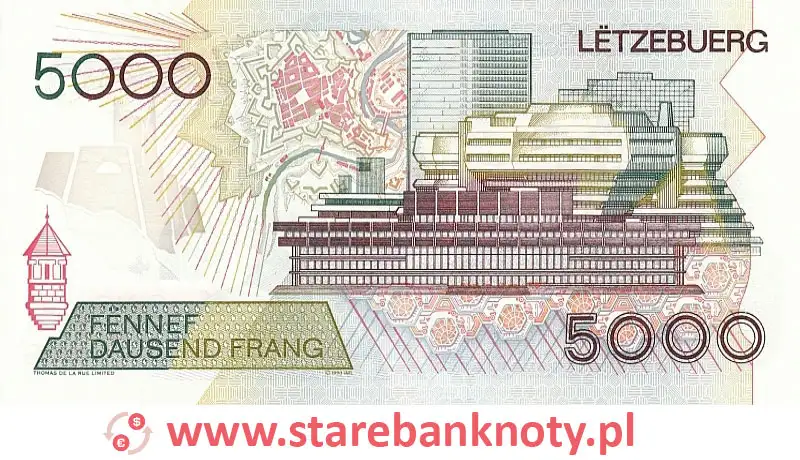 widok banknotu <b>5000 franków luksemburskich rewers</b><br/>