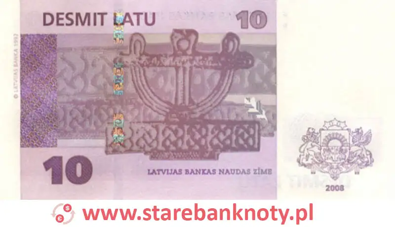 widok banknotu 10 łatów łotewskich rewers