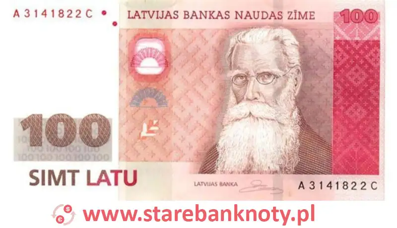 widok banknotu 100 łatów łotewskich awers