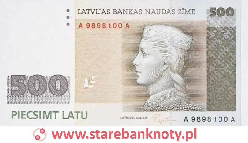 widok banknotu 500 łatów łotewskich awers