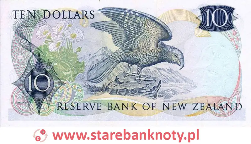 widok banknotu <b> 10 dolarów nowozelandzkich rewers</b><br/>