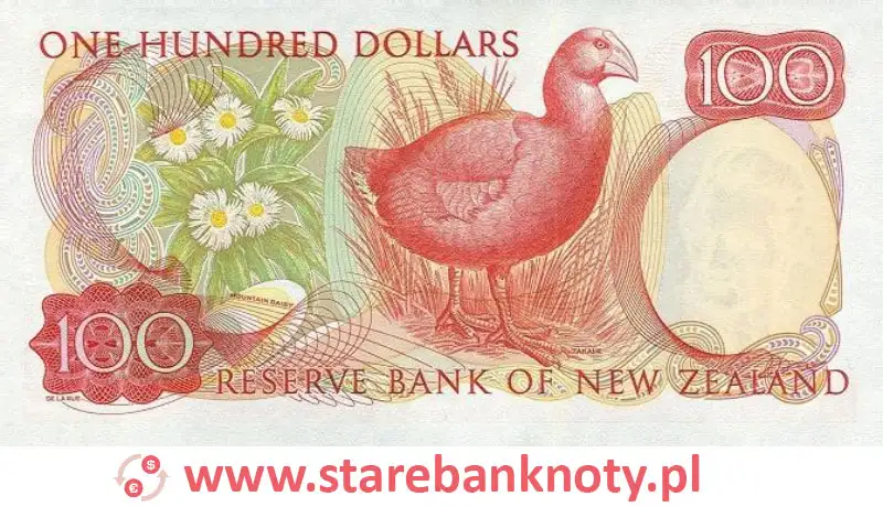 widok banknotu <b> 100 dolarów nowozelandzkich rewers</b><br/>