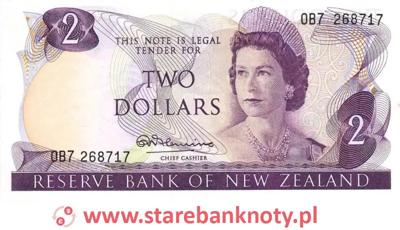 widok banknotu <b>2 dolary nowozelandzkie awers</b><br/>

