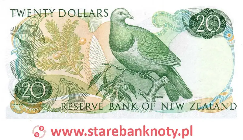 widok banknotu <b> 20 dolarów nowozelandzkich rewers</b><br/>