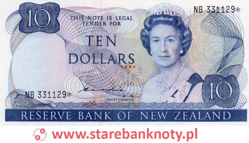 widok banknotu <b> 10 dolarów nowozelandzkich awers</b><br/>
