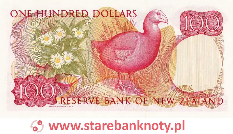 widok banknotu <b> 100 dolarów nowozelandzkich rewers</b><br/>