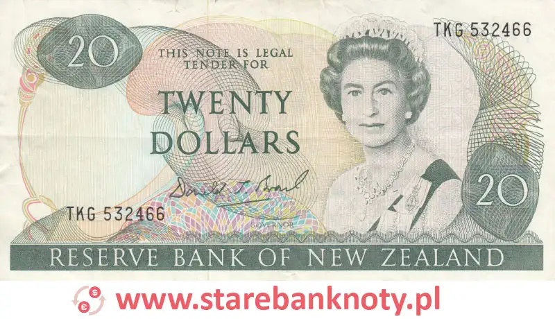 widok banknotu <b> 20 dolarów nowozelandzkich awers</b><br/>

