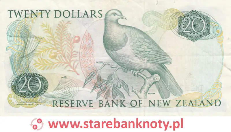 widok banknotu <b> 20 dolarów nowozelandzkich rewers</b><br/>