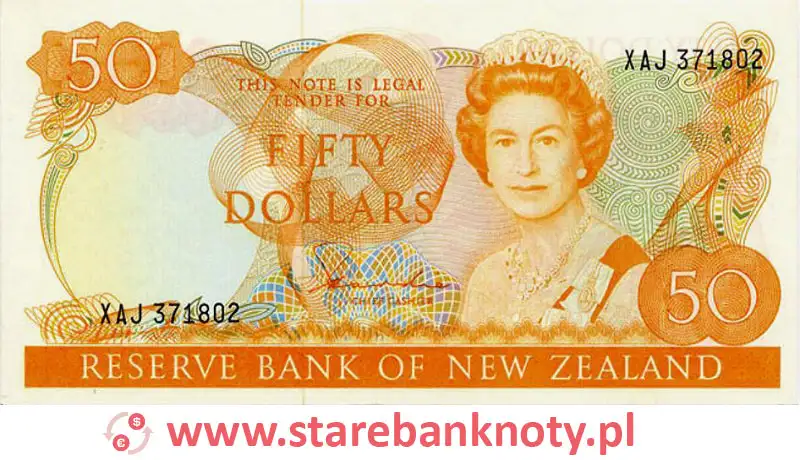 widok banknotu <b> 50 dolarów nowozelandzkich awers</b><br/>
