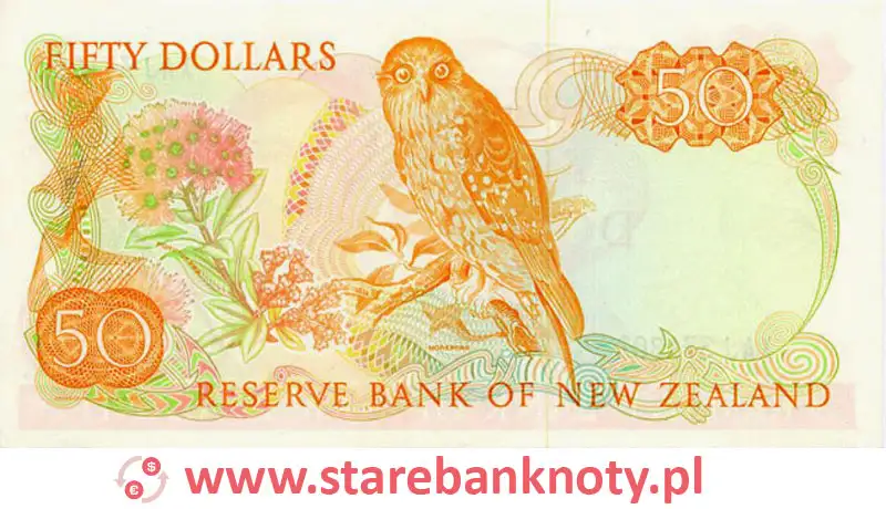 widok banknotu <b> 50 dolarów nowozelandzkich rewers</b><br/>