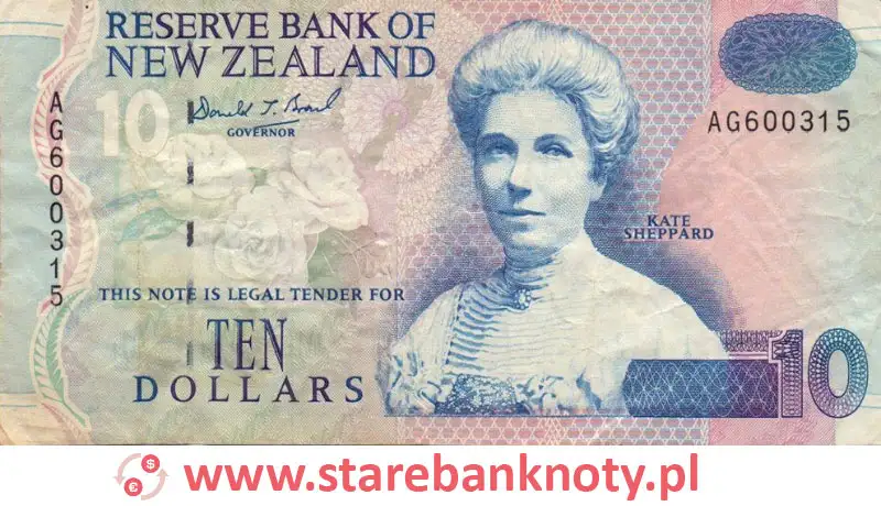 widok banknotu <b> 10 dolarów nowozelandzkich awers</b><br/>
