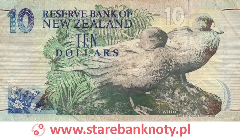 widok banknotu <b> 10 dolarów nowozelandzkich rewers</b><br/>