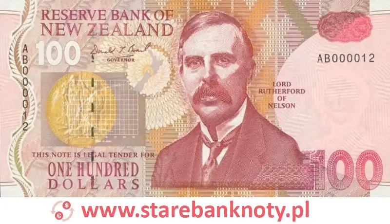 widok banknotu <b> 100 dolarów nowozelandzkich awers</b><br/>
