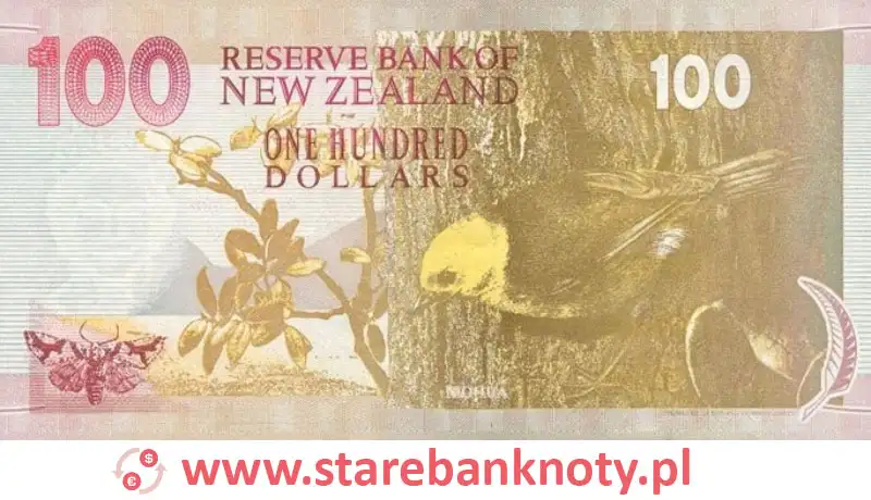 widok banknotu <b> 100 dolarów nowozelandzkich rewers</b><br/>