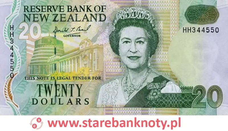 widok banknotu <b> 20 dolarów nowozelandzkich awers</b><br/>
