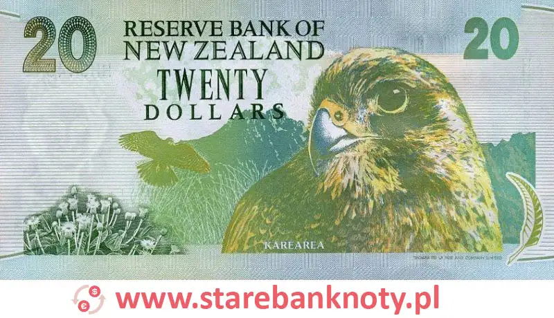 widok banknotu <b> 20 dolarów nowozelandzkich rewers</b><br/>