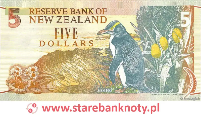 widok banknotu <b> 5 dolarów nowozelandzkich rewers</b><br/>