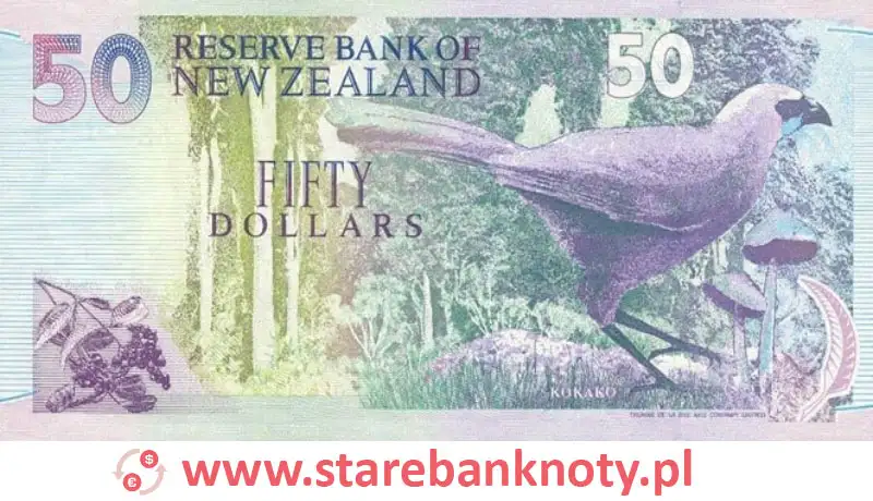 widok banknotu <b> 50 dolarów nowozelandzkich rewers</b><br/>