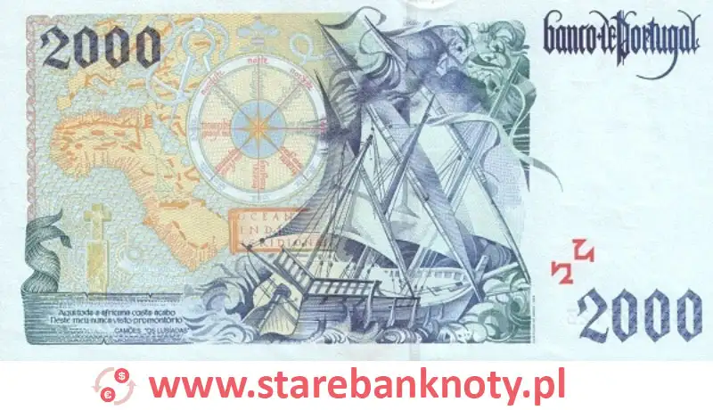 widok banknotu 2000 escudo portugalskie rewers