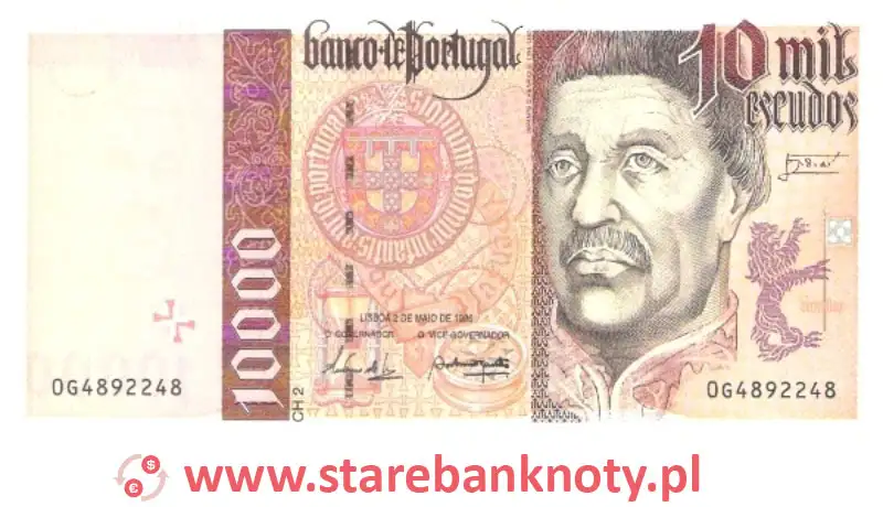 widok banknotu 10 000 escudo portugalskie 1996 r.  awers