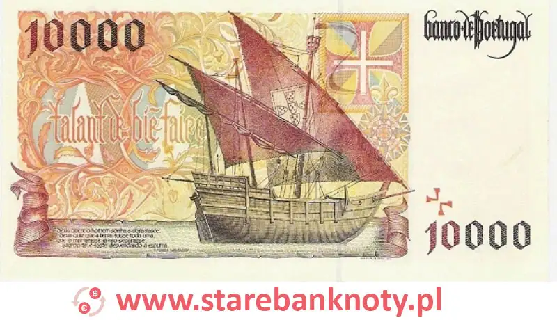 widok banknotu 10000 escudo portugalskie 1996 r.  rewers