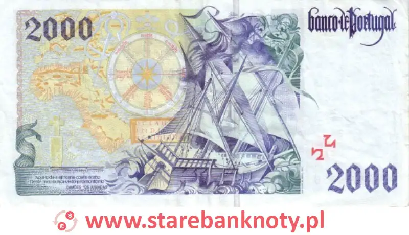 widok banknotu 2000 escudo portugalskie rewers