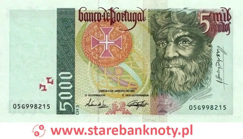 widok banknotu 5000 escudo portugalskie 1996 r. awers