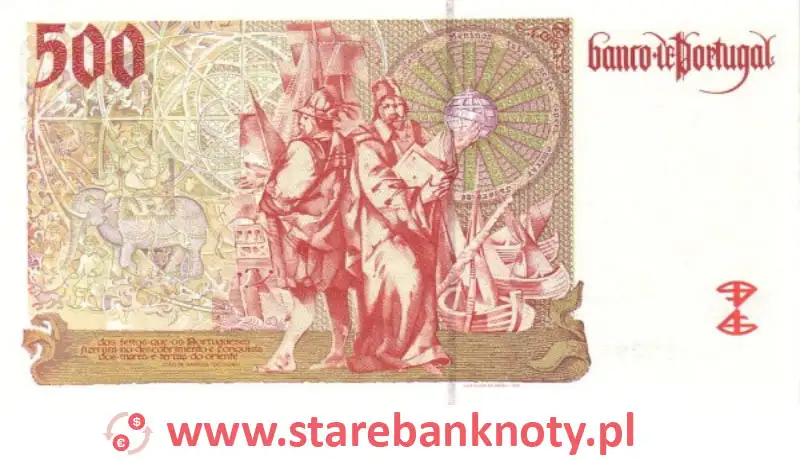 widok banknotu 500 escudo portugalskie rewers