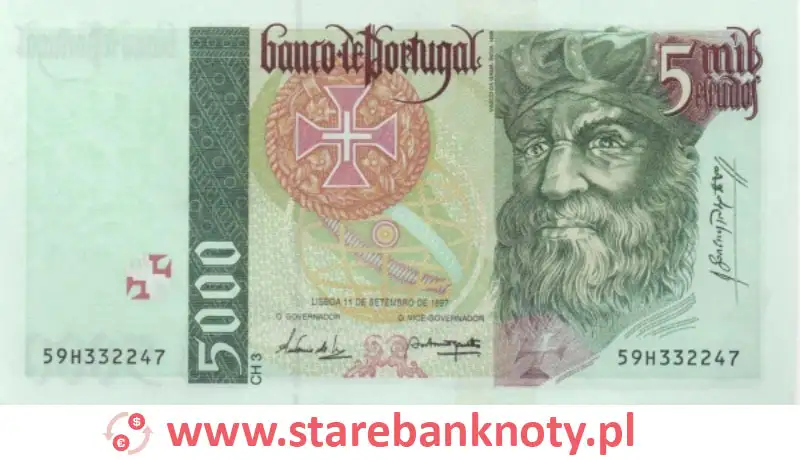 widok banknotu 5000 escudo portugalskie awers
