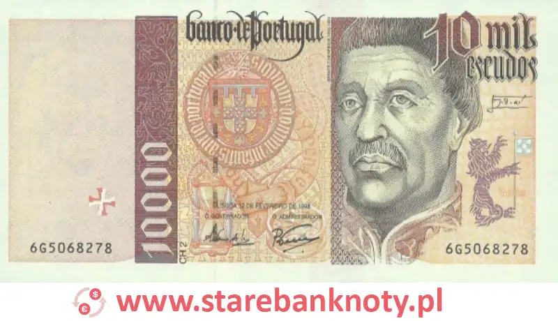 widok banknotu 10 000 escudo portugalskie 1998 r. awers