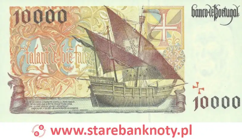widok banknotu 10000 escudo portugalskie 1998 r.  rewers