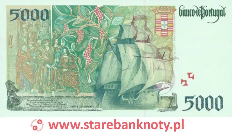widok banknotu <b>5000 escudo portugalskie rewers</b><br/>