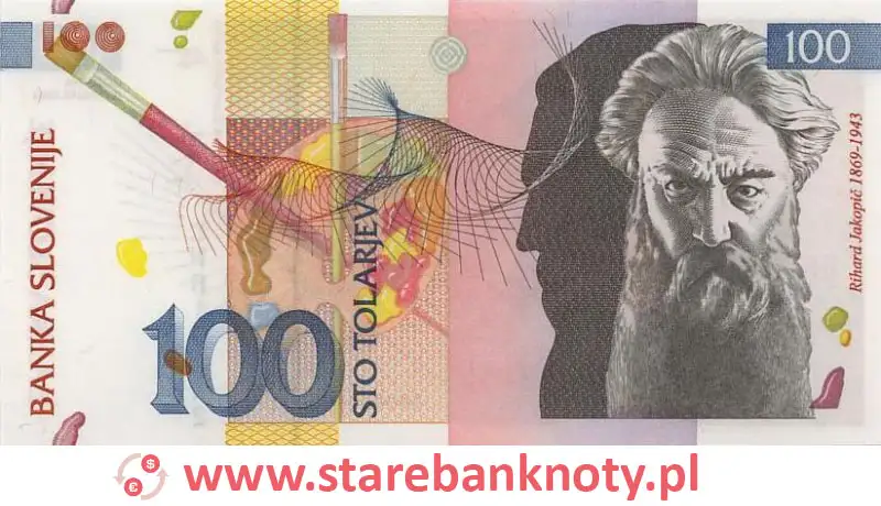 widok banknotu 100 tolarów słoweńskich awers
